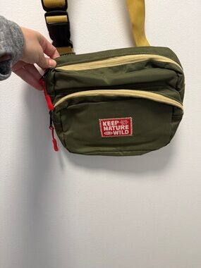 Keep Nature Wild Olive Green Satchel Crossbody with Yellow Strap